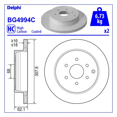 DELPHI Rear Brake Disc - 308mm Diameter | BG4994C | GSF Car Parts