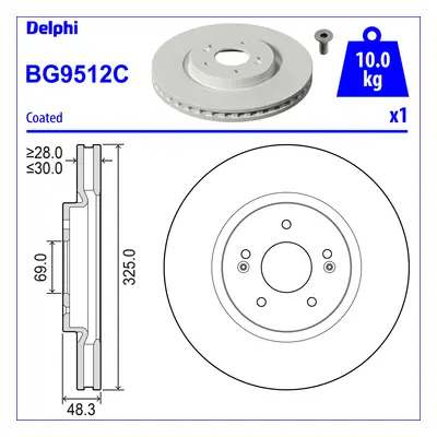 DELPHI Front Brake Disc - 325mm Diameter | BG9512C | GSF Car Parts