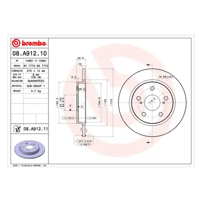 Brembo Rear Solid Brake Disc Pair Coated - 270mm Diameter | 08.A912.11 | GSF Car Parts