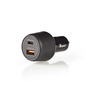 Nedis QC 3.0 Quick Charge In Car Charger Dual USB USB-C 3.0A Qualcomm for Smartphones - Black