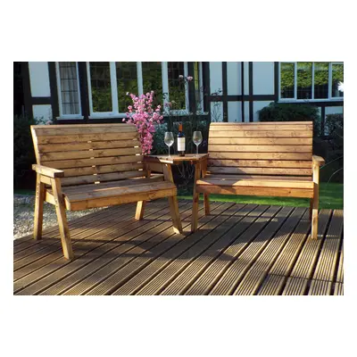 Hand Made 4 Seater Chunky Rustic Wooden Furniture Set 2 Benches With Angled Tray