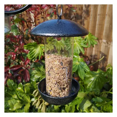 Tom Chambers 2 Port Garden Wild Bird Hanging Hammered Steel Black and Silver Seed Feeder