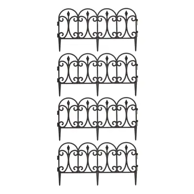 23cm x 57cm 4 Piece Black Ornate Garden Border Fence Edging