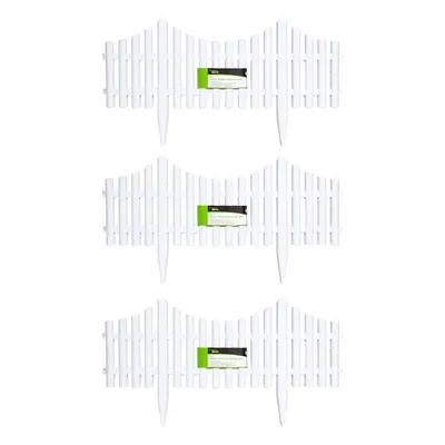 3 x 33cm 4 Piece Set White Wood Effect Picket Fence Garden Edging