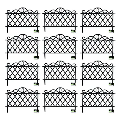 Pack of 12 27cm Black Plastic Garden Patio Lawn Border Fence Edging