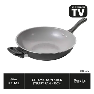 Prestige:Disney Monochrome Mickey Mouse: Ceramic Non-Stick Wok & Helper Handle - 30cm