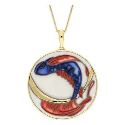 9ct Yellow Gold Moorcroft Carp Round Pendant - Yellow Gold