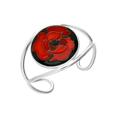 Sterling Silver Moorcroft Round Forever England 2 Poppy Bangle - Silver