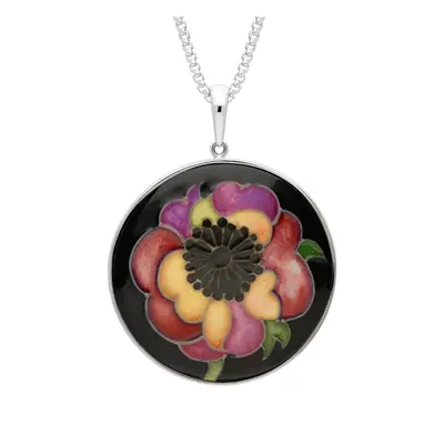 Sterling Silver Moorcroft Anemone Round Necklace - Silver