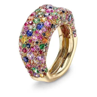 Faberge Emotion 18ct Yellow Gold Multi-Coloured Thin Ring - 54