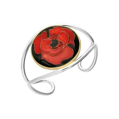 18ct Yellow Gold Sterling Silver Moorcroft Round Forever England 2 Poppy Bangle - Yellow Gold