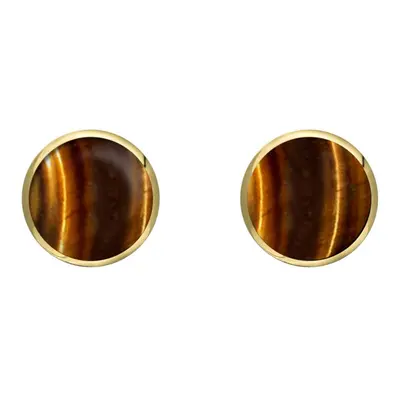 9ct Yellow Gold Tigers Eye 8mm Classic Large Round Stud Earrings