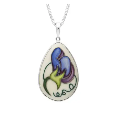 Sterling Silver Moorcroft Sweetness Blue Pear Shaped Pendant - Silver