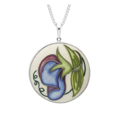 Sterling Silver Moorcroft Sweetness Blue Round Pendant - Silver