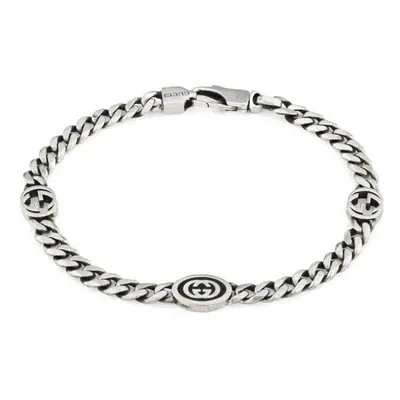 Gucci Interlocking Sterling Silver Black Enamel Chain Bracelet - 16cm