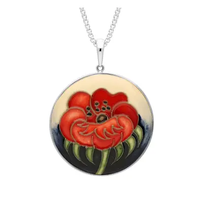 Sterling Silver Moorcroft Forever England 3 Poppy Round Necklace - Silver