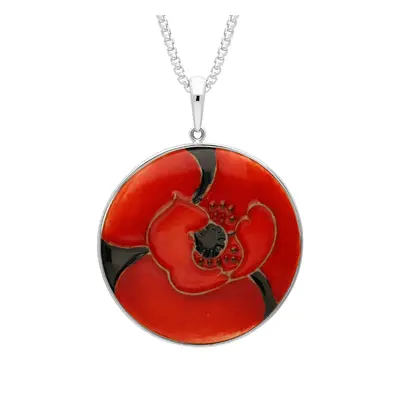 Sterling Silver Moorcroft Forever England Poppy Round Necklace - Silver