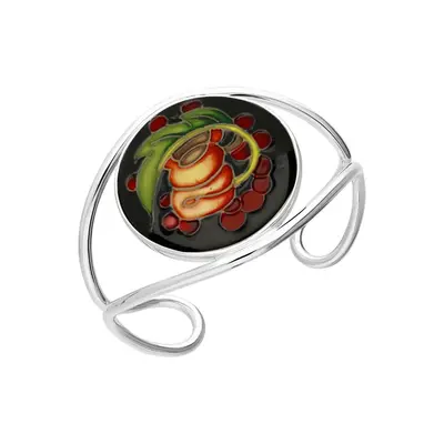 Sterling Silver Moorcroft Round Queens Choice Bangle - Silver