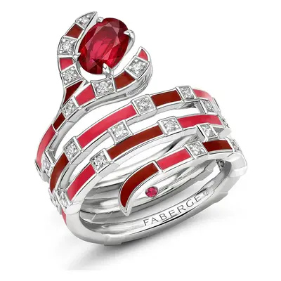 Faberge x Beetlejuice Beetlejuice 18ct White Gold Ruby Red Enamel Sandworm Spiral Wrap Ring - 55