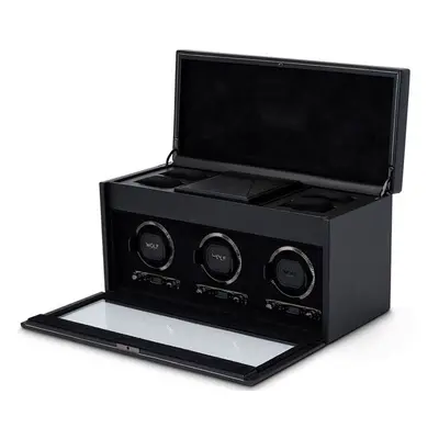 WOLF Watch Winder British Racing Black Triple Storage