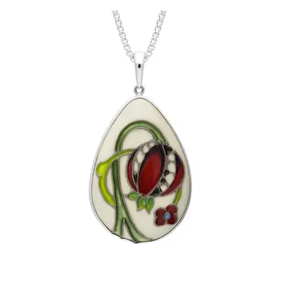 Sterling Silver Moorcroft Pomegranate Pear Shaped Pendant - Silver