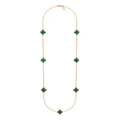 18ct Rose Gold Malachite Bloom Four Leaf Clover Long Necklace