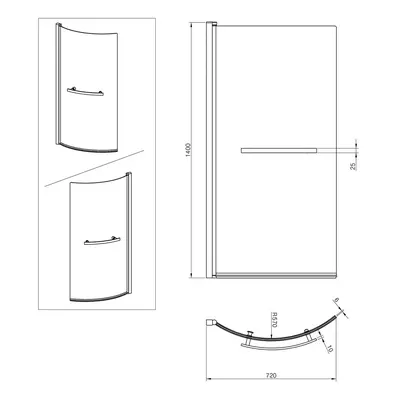 Luxury P Shaped Bath Screen Silver Frame + Clear Glass