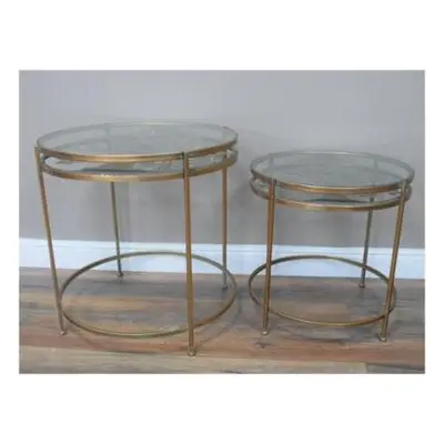 Dutch Glass Top Round Side Table (Set of 2)- 9133