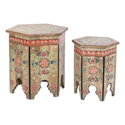 Viva Multicolored Mango Painted Set of 2 Side Table