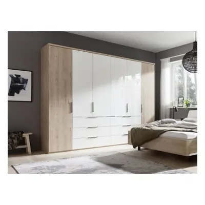 Nolte Concept Me 200 Imitation Sonoma Oak and Gloss White 6 Door 6 Drawer Combi Wardrobe - 300cm