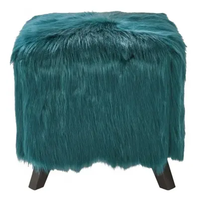 Heavy Shag Teal Faux Sheepskin Fur Cube Stool