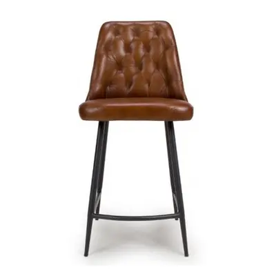 Set of 2 Bradley Tan Brown Real Leather Counter Stool with Back