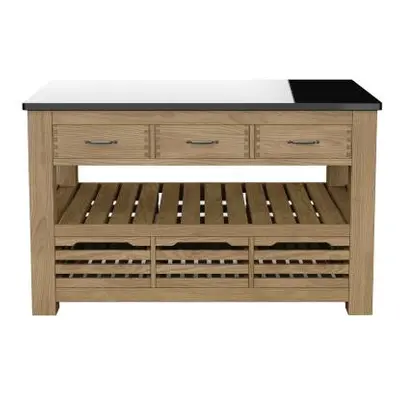 Oak 6 Drawer Kitchen Island with Black Granite Top