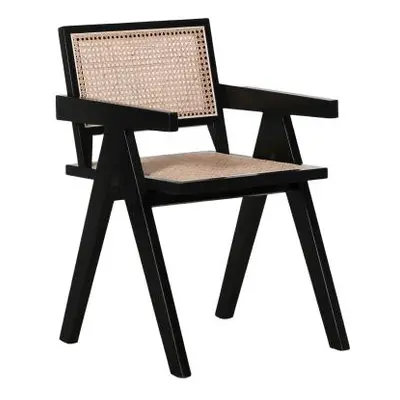 Set of 2 Black Painted Rattan Dining Arm Chair