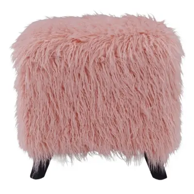 Heavy Shag Pink Faux Sheepskin Fur Cube Stool