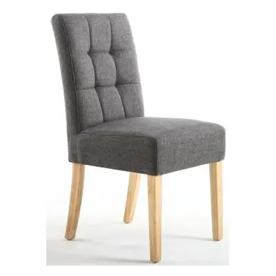 2 x Moseley Stitched Waffle Steel Grey Linen Effect Dining Chair in Natural Legs