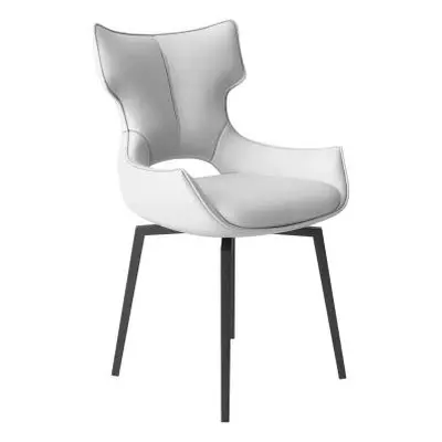 2 x Raffaello White Leather Swivel Dining Chair with Grey Base