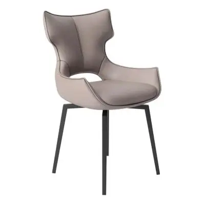 2 x Raffaello Taupe Leather Swivel Dining Chair with Grey Base