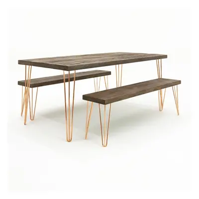 Ouseburn Dining Table & Benches - Teak Copper 180cm - Funky Chunky Furniture