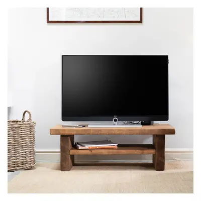 Chopwell Low TV Stand with Storage - 120cm Medium Oak - Funky Chunky Furniture