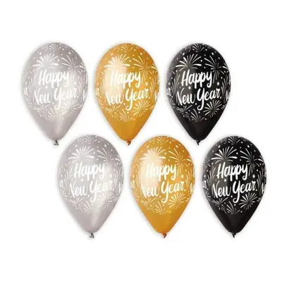 Happy New Year Balloons - Black, Gold or Silver