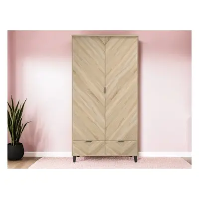 LPD Stockholm Chevron Light Oak 2 Door 2 Drawer Double Wardrobe