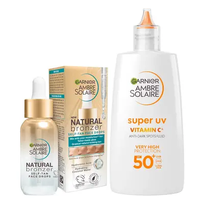 Garnier Glow and Protect Duo: Natural Bronzer Self-Tan Drops and Ambre Solaire Vitamin C Facial 