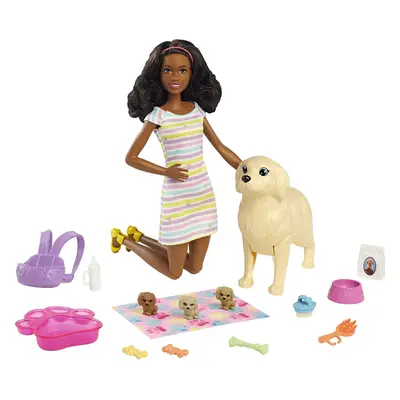 Barbie Doll and Accessories Playset with Brunette Doll Mommy Dog 3 Puppies