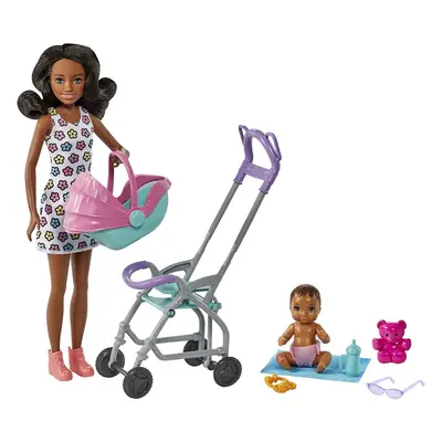 Barbie Skipper Babysitters Playset with Brunette Babysitter Doll Pram & Baby