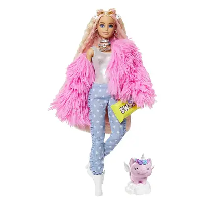 Barbie Extra Doll Fluffy Pink Jacket Coat & Unicorn Pig Pet