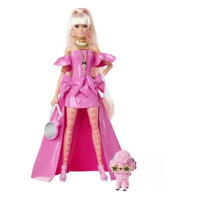 Barbie Extra Fancy Doll in Pink Glossy High-Low Gown with Pet Puppy