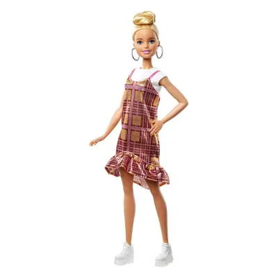 Barbie Fashionistas Doll with Blonde Updo Hair Wearing Pink & Golden Plaid Dress