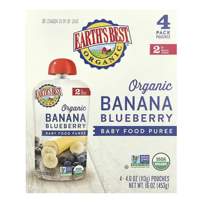 Earth's Best  Organic Baby Food Puree  6+ Months  Banana Blueberry  4 Pack  4 oz (113 g) Each