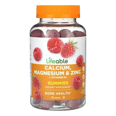 Lifeable  Calcium  Magnesium & Zinc + Vitamin D3 Gummies  Natural Raspberry  90 Gummies